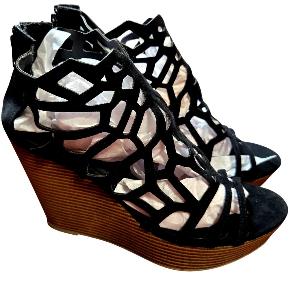 Hot Tomato 11  Black Wedge Platform High Heel Sandal Women's Shoes